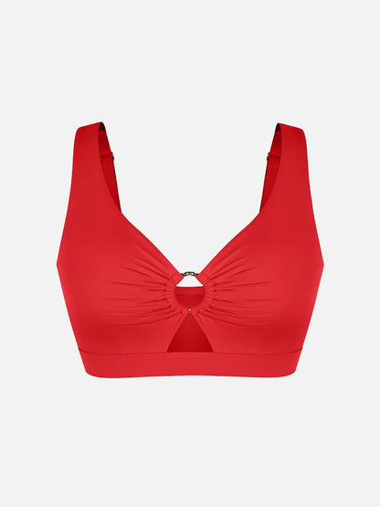 Traje de baño con escote en V profundo, aro metálico, cordón ajustable, control de abdomen y almohadillas extraíbles