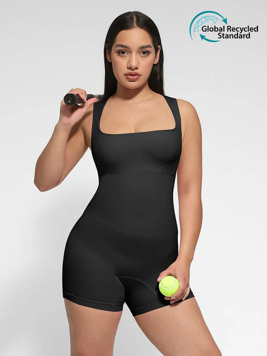 Eco-friendly Seamless Square Neck Waist and Belly Shaping Jumpsuit