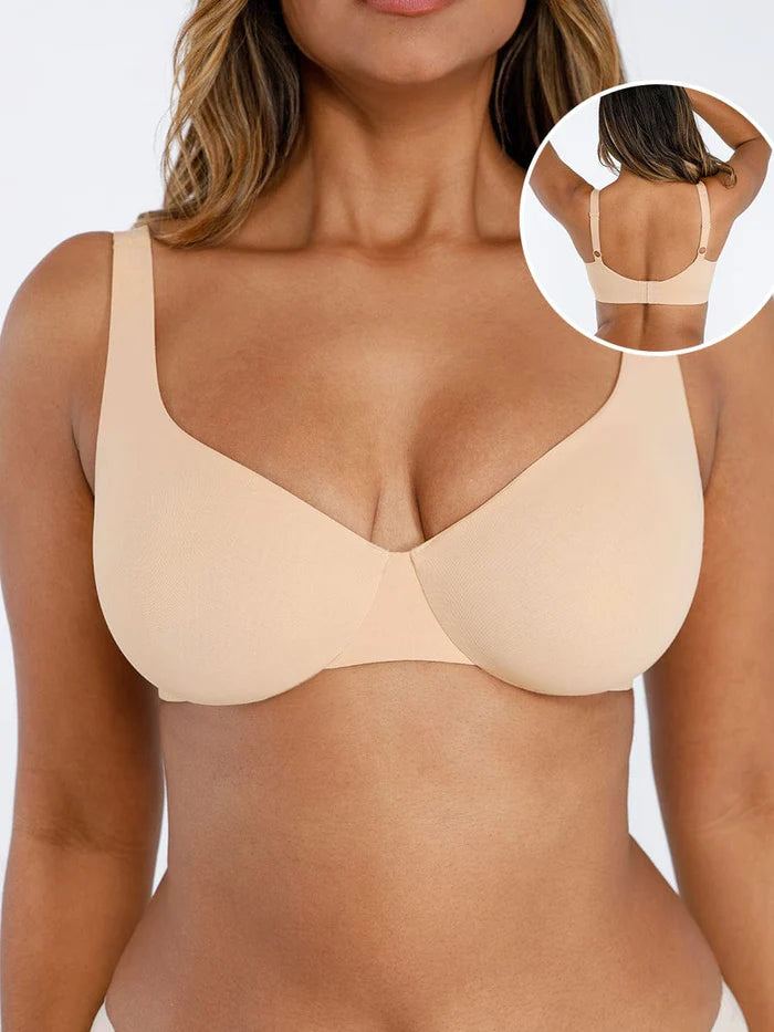Unpadded Underwired Deep V-Neck Side Support Bra