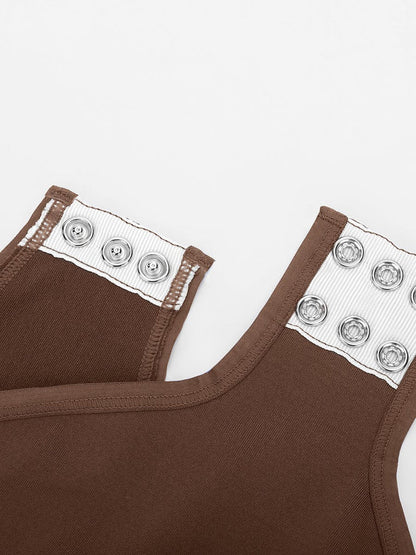 Body con cuello redondo, cintura y entrepierna con broches