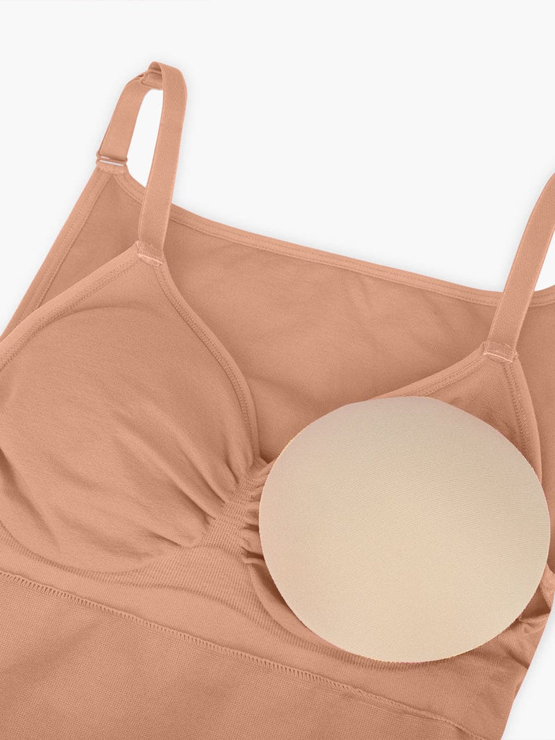 Seamless Bra Free Cami Tummy Control Thong Bodysuit with Removable Pads