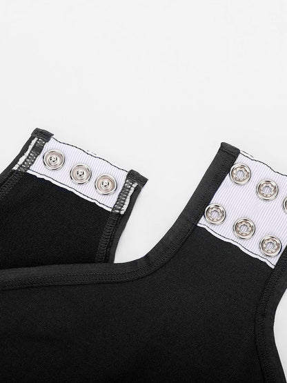 Body con cuello redondo, cintura y entrepierna con broches