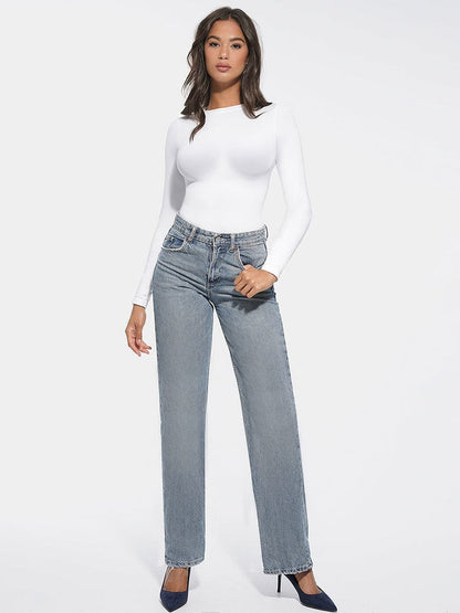 Body con cuello redondo, cintura y entrepierna con broches