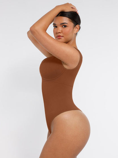 Seamless Deep V Waist and Abdomen Shaping Thong Bodysuit