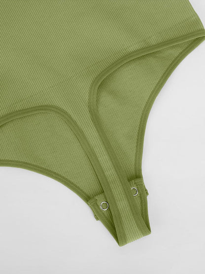 Body de tanga con control de abdomen, cintura y escote redondo, acanalado y sexy, sin costuras