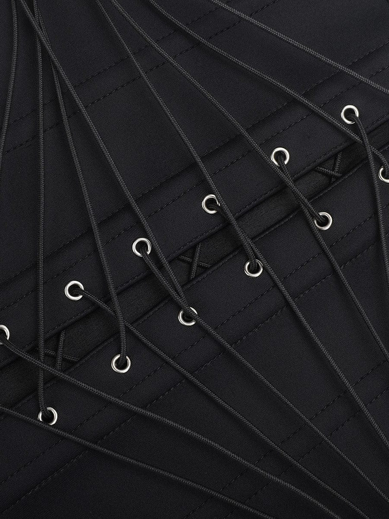 Faja moldeadora de cintura de látex con 10 varillas de acero en forma de U, con cordones ajustables y hebilla frontal.