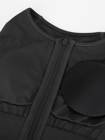 Mono deportivo moldeador 2 en 1 con espalda nadadora, largo completo y cremallera frontal sin costuras