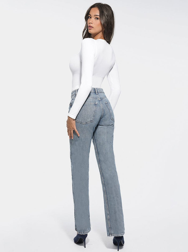 Body con cuello redondo, cintura y entrepierna con broches