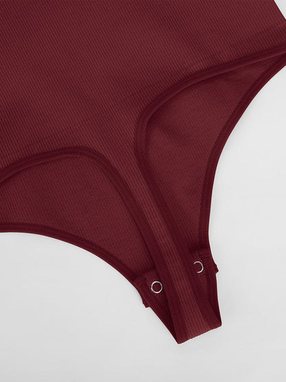 Body de tanga con control de abdomen, cintura y escote redondo, acanalado y sexy, sin costuras