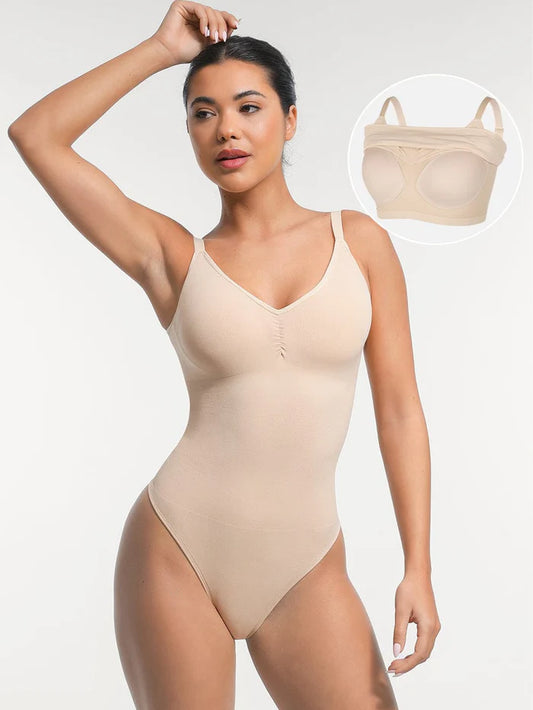 Seamless Built-in Bra Waist and Tummy Control Thong Bodysuit