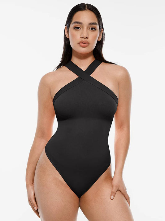 Seamless Crossover Halter Thong Bodysuit