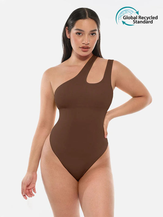 One-shoulder Cut Out Waist and Abdomen Compression Shapewear Bodysuit